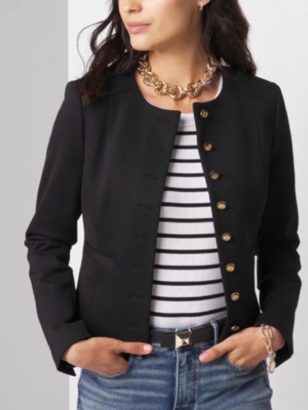 WHBM Black Cropped Military-Style Button Jacket sz 10